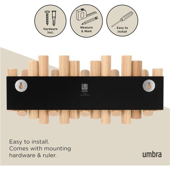 5 Hooks, Wall-Mounted Rail, Doubles as Art, Beveled Pine Wood - Picture 6 of 7